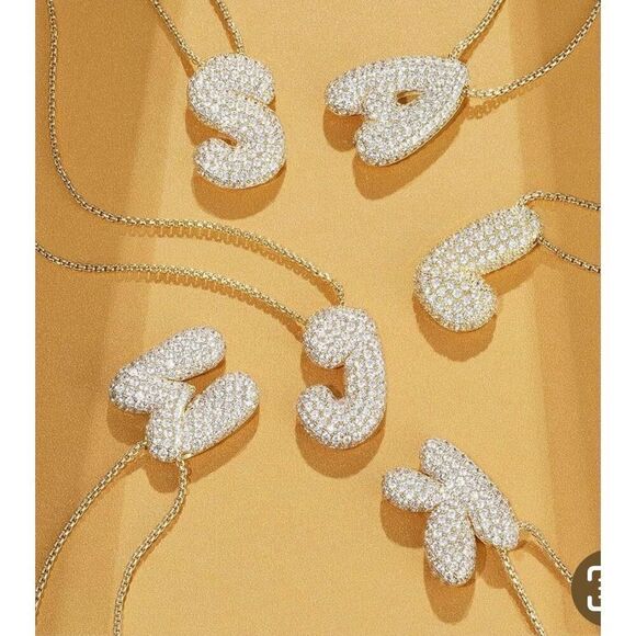 KissYan Bubble C Letter Necklace, 14K Gold Plated Balloon Initial Pendant Box Ch - Picture 5 of 6